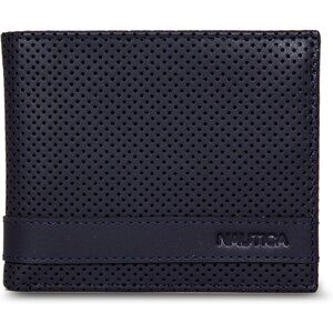 Men's Perforated-Navy Bifold Leather Wallet RFID Blocking ID Window Card Slots